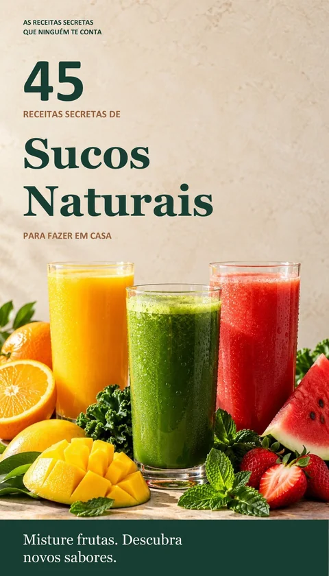Capa do e-book 45 Receitas Secretas de Sucos Naturais.